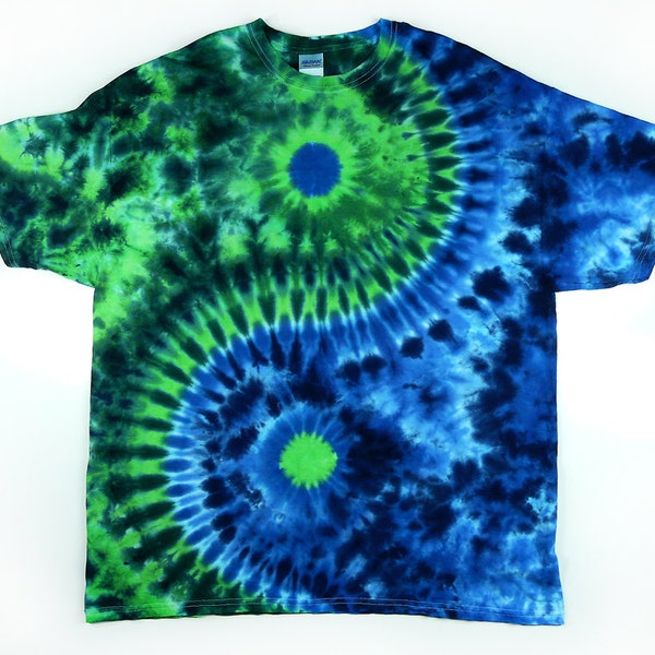 Yin and Yang Symbol / Mens' Tie Dye Shirt  / Standard and Plus Sizes / Short or Long Sleeves / Green & Blue