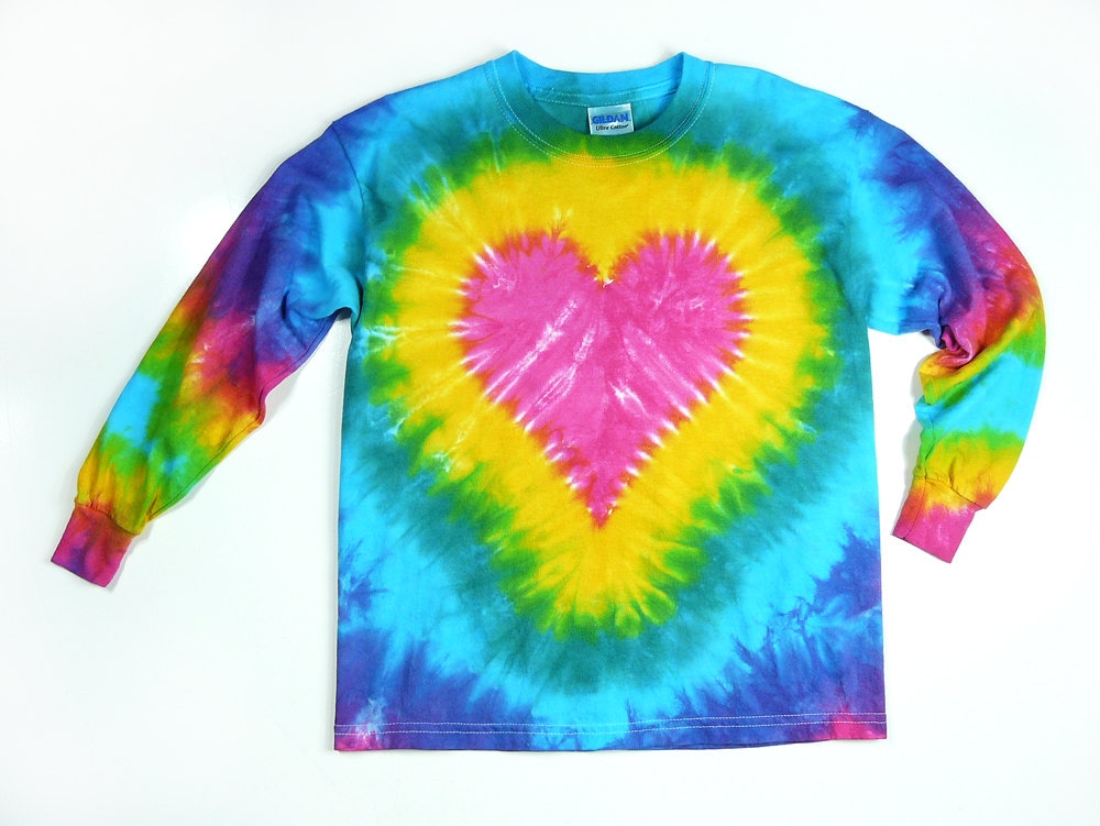 Youth Pink Heart Long Sleeve Tie Dye Shirt /  Rainbow Colors / Valent…