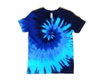 Tie Dye Shirt, Youth Blue Spiral Design, Soft Ring Spun Cotton