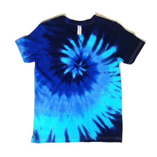 Tie Dye Shirt, Youth Blue Spiral Design, Soft Ring Spun Cotton