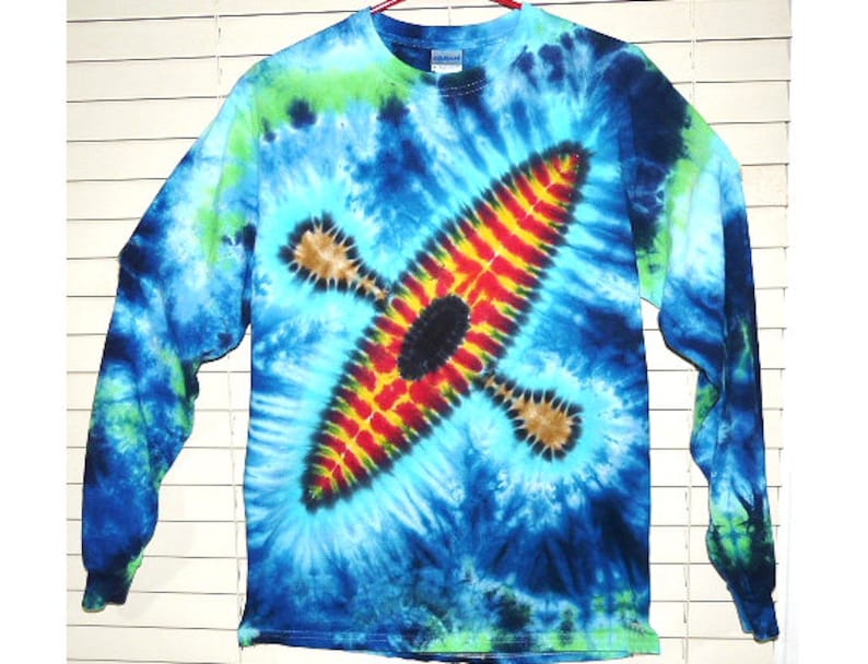 Kayak Tie Dye T Shirt Adult Long Sleeve Blue / Green | Etsy