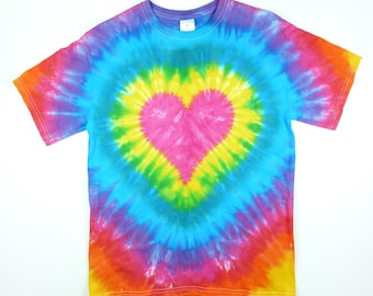 Tie Dye T Shirt, Adult Unisex and Plus Sizes, Pink Heart, Valentines Day Shirt