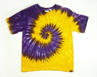 Adult Tie Dye Shirt, Purple and Yellow Spiral, Short or Long Sleeve Styles, Mens Standard and Plus Sizes