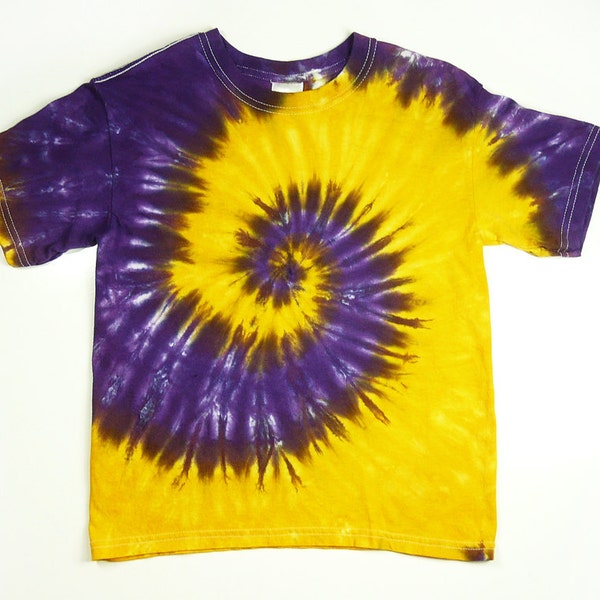Adult Tie Dye Shirt, Purple and Yellow Spiral, Short or Long Sleeve Styles, Mens Standard and Plus Sizes