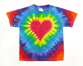 Tie Dye T Shirt, Red Heart, Rainbow Colors, Short or Long Sleeves, Unisex and Plus Sizes