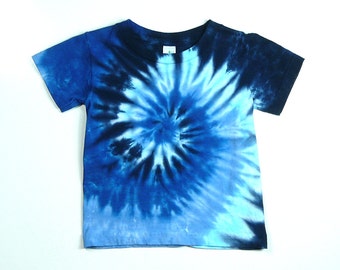 Toddler Shirt / Blue Tie Dye  /  Cotton Tee / Spiral Design