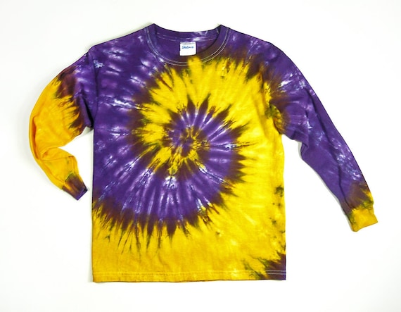 purple and gold tie dye shirt