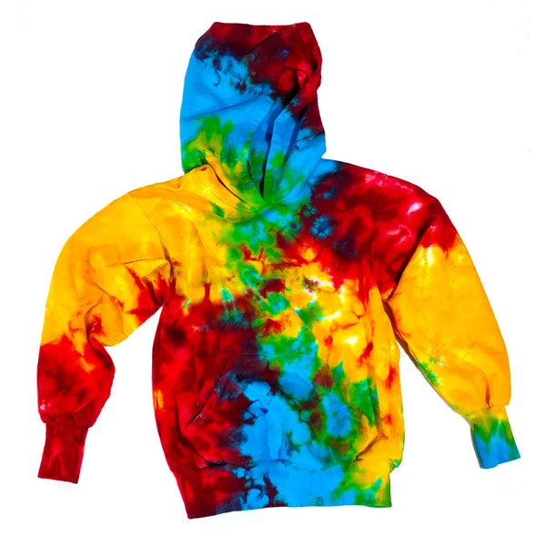 Toddler Tie Dye Hoodie, Pullover Hooded Sweatshirt, Red, Yellow, Turquoise, Toddler 2T, 4T, 6