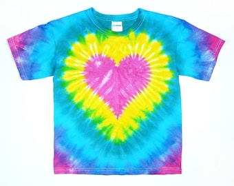 T-shirt Enfant Gildan Manches Longues Tie Dye Bleu Arc-en-ciel - NEUF