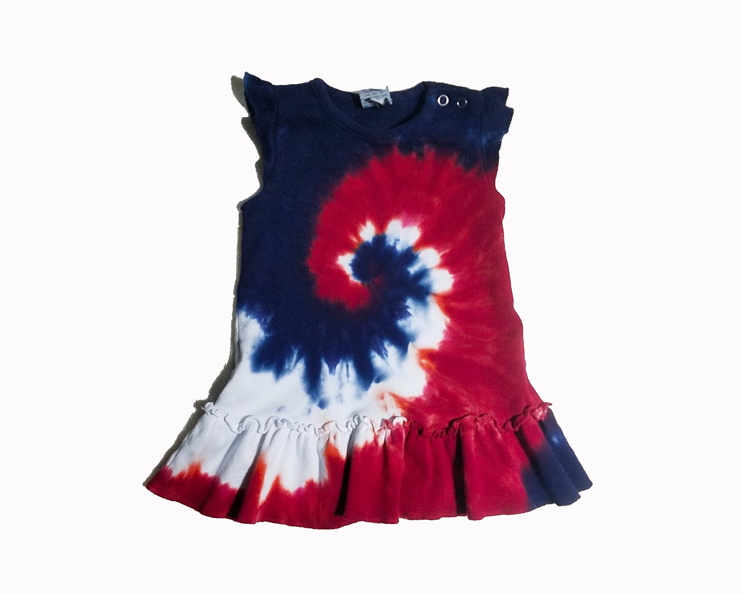 Red white and blue tie store dye dress