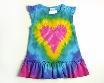 Infant Tie Dye Dress / Ruffle Sleeve Dress or Tunic for Baby / Pink Heart Design / Valentine's Day Heart