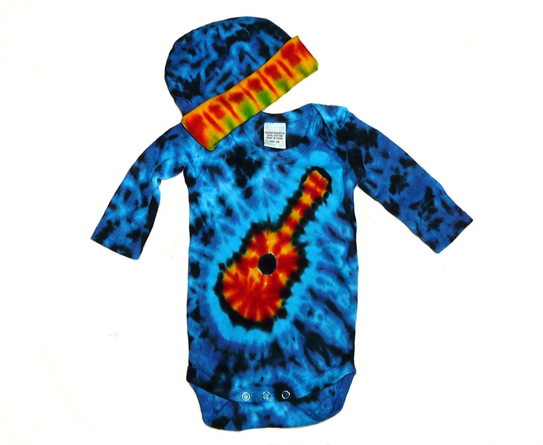Baby Tie Dye Matching Set, Long Sleeve One Piece and Knit Cap, Tie Dye