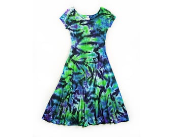 Ladies Tie Dye Dress / Short Sleeve Princess Dress / Tie Back Dress / Cool Gems Marble Design