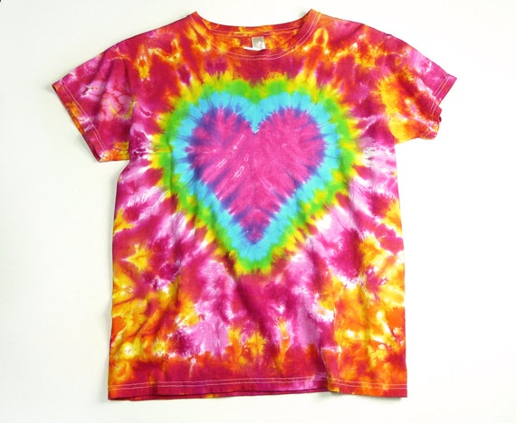 Women's Bright Pink Heart Tie Dye T-shirt, S M L XL XXL 3XL