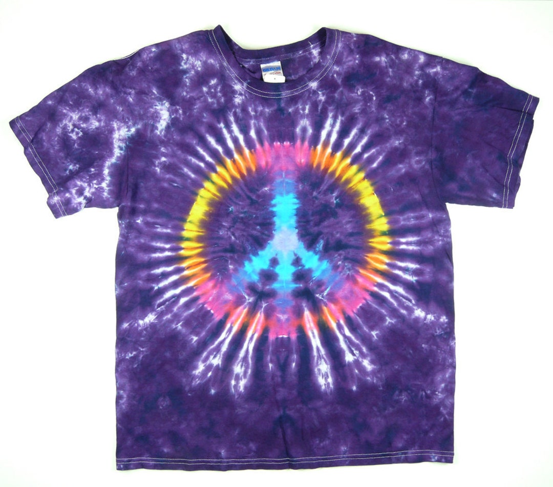 Tie Dye Shirt / Adult Peace Sign Shirt / Men's Standard and Plus Sizes /  Purple Rainbow Design 