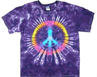 Tie Dye Shirt / Adult Peace Sign Shirt  / Men's Standard and Plus Sizes / Purple Rainbow Design