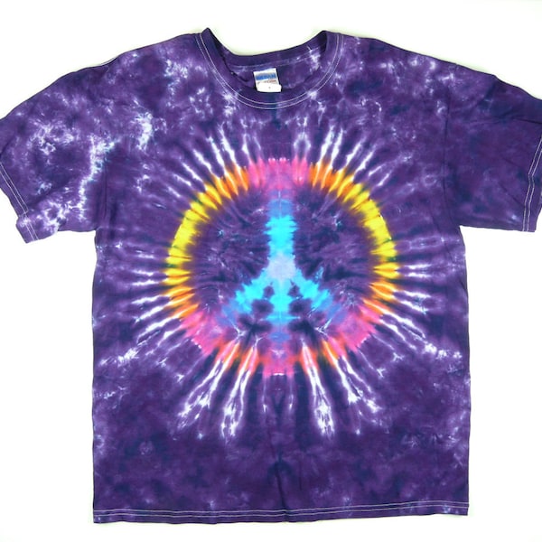 Tie Dye Shirt / Adult Peace Sign Shirt  / Men's Standard and Plus Sizes / Purple Rainbow Design