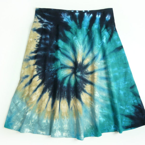 Ladies Tie Dye Skirt, A Line Womens Cotton Jersey Skirt, Earthy Spiral Design