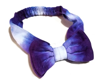 Baby / Toddler Purple and White Tie Dye Hairband with Bow, Headband with covered elastic