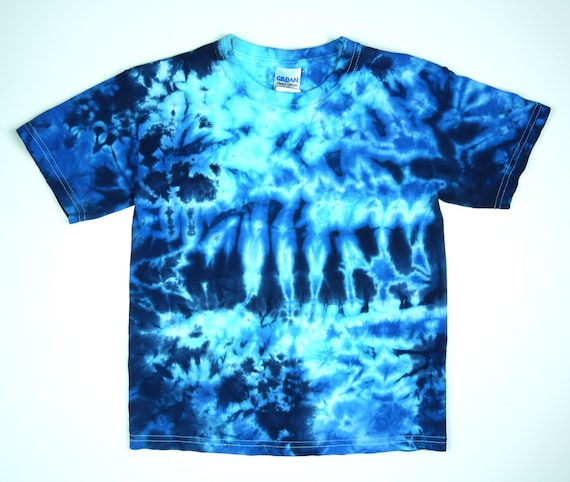 『TEN TEE TIE DYE BLUE M』 Blue Tie Dye / Youth T Shirt / Crumpled Blues Design - Etsy