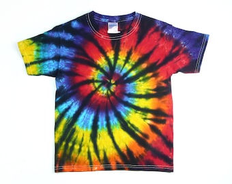 Colorful Kids Tie Dye Shirt / Youth T Shirt / Classic Rainbow Spiral With Black