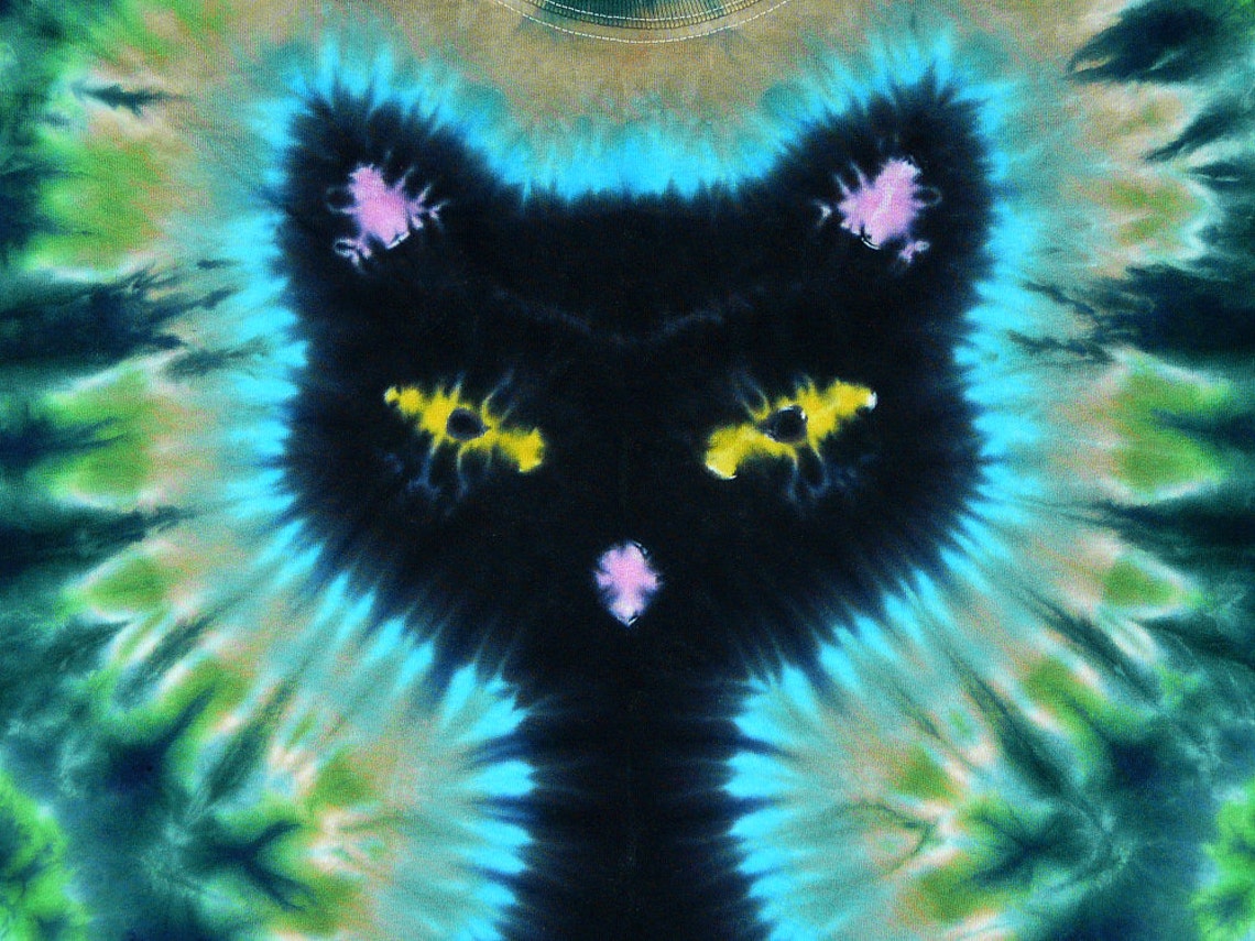Tie Dye Shirt / Kids Black Cat Tie Dye Shirt / Green Design / Etsy
