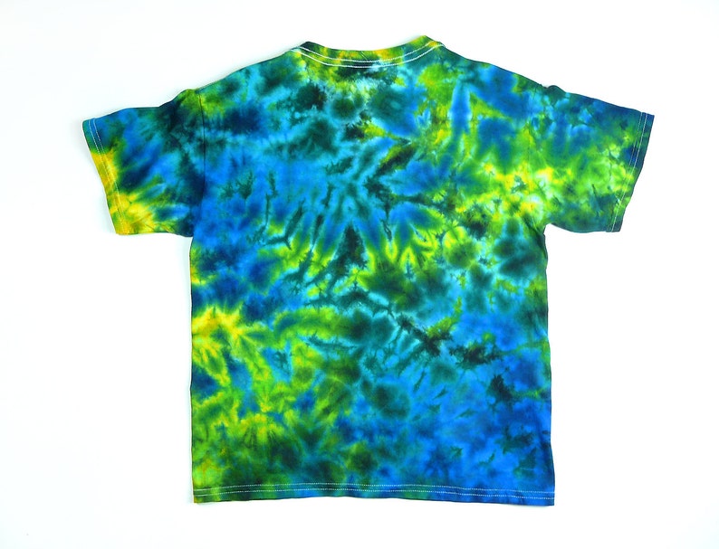 Tie Dye Shirt / Youth T Shirt / Blue Yellow Green Crumple Design image 2