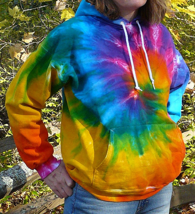 Tie Dye Hoodie Sweatshirt Rainbow Spiral Design Pullover