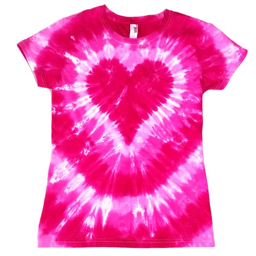Ladies Tie Dye Shirt Pink Heart Design Valentines Day Shirt - Etsy