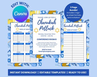 Zaplanuj świąteczną imprezę chanukową z tym gotowym do wydrukowania szablonem Canva - Idealne przyjęcie chanukowe!