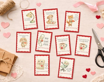 Wydrukowane walentynki dla współpracowników | Kartki walentynkowe do biura w stylu vintage | Zabawny plik PDF w stylu retro do pracy