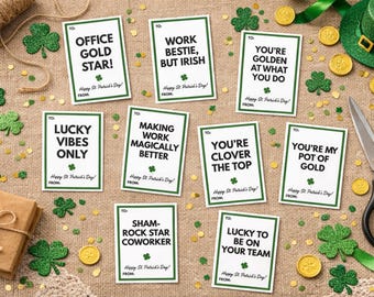 Wydrukowane kartki dla współpracowników z okazji Dnia Świętego Patryka | Szczęśliwe Walentynki z Koniczyną w biurze | Zabawne podziękowania dla zespołu w pracy