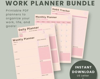 Kolorowy pakiet planera pracy | Dzienny, tygodniowy, miesięczny (do pobrania w formacie PDF)