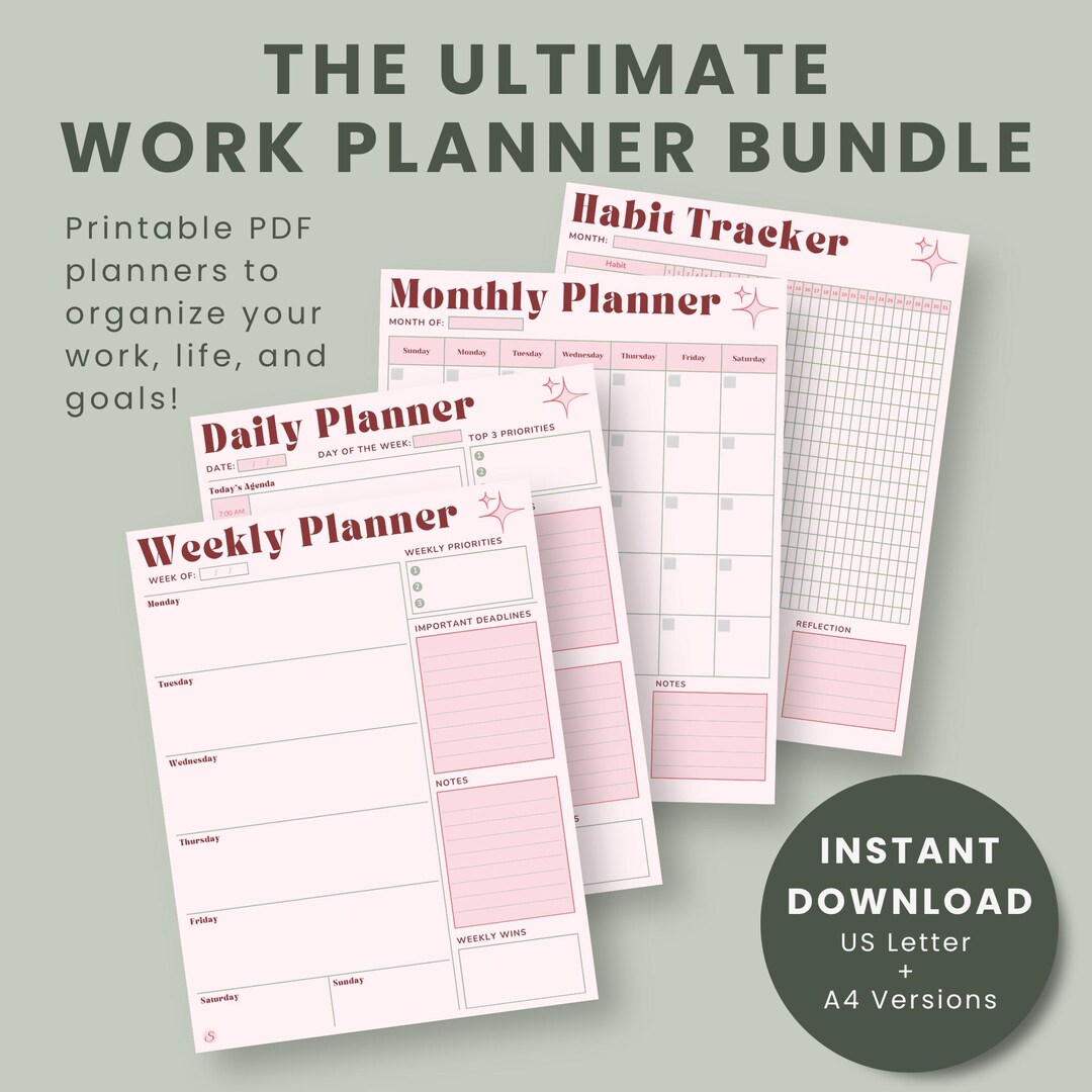 Work Planner Bundle | Daily, Weekly, Monthly, Task (printable PDF) - Etsy