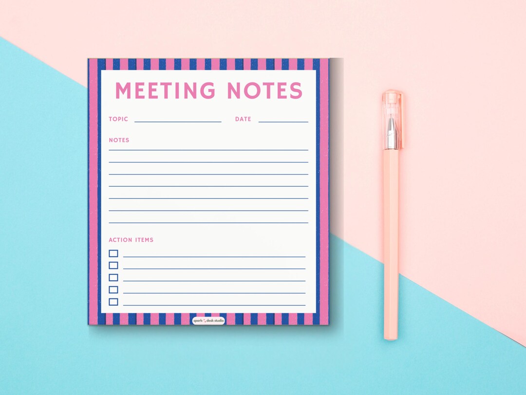 Meeting Notes Notepad Meeting Notes Notepad – Pink & Navy 5.5×6, Work Office Planner, Action ...