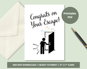 Zabawna kartka pożegnalna dla współpracownika do wydrukowania, gratulacje z okazji ucieczki, opuszczenia biura, pożegnania z pracą