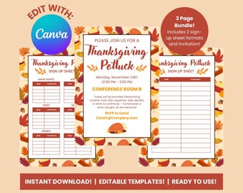 Zaplanuj uroczystą imprezę z okazji Święta Dziękczynienia z tym szablonem Canva do wydrukowania – idealna impreza biurowa!