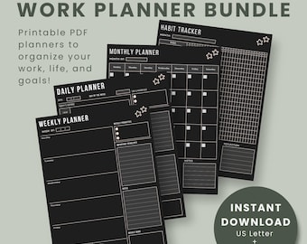 Pakiet planera pracy w trybie ciemnym | Drukowany organizer PDF