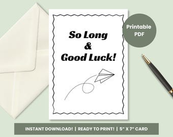 Minimalistyczna kartka pożegnalna dla współpracownika do wydrukowania, do widzenia i powodzenia, wyjście z biura, pożegnanie z pracą