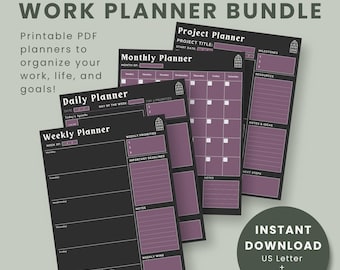 Pakiet korporacyjnego planera pracy w stylu gotyckim | Pobierz plik PDF do druku | Planery dzienne, tygodniowe, miesięczne i zadań