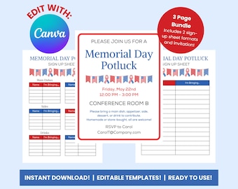 Szablon formularza zapisu na imprezę Potluck w Dniu Pamięci | Edytowalny zestaw do planowania imprezy Potluck w biurze