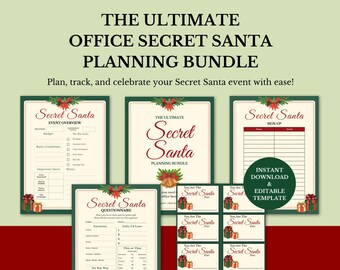 Zestaw do planowania sekretnego Mikołaja w biurze na święta Bożego Narodzenia – edytowalny i do druku zestaw do wymiany prezentów na święta