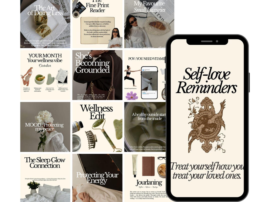 Wellness Instagram Templates, Canva Bundle Social Media Brand Kit (PDF ...