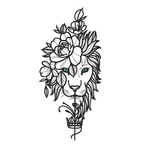 Floral Lioness Embroidery Design: Minimalist Lion Queen Line Art for Aesthetic Streetwear and Tote Bags - High Quality Digital Download