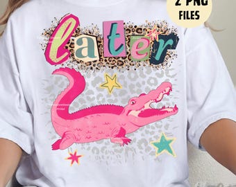 Later Gator PNG, After While Crocodile, Preppy Summer Alligator PNG, Girly Leopard Print, Trendy Pink Alligator, Cute Summer Vacation PNG