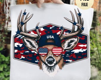 Patriotic Deer PNG, buck with USA Sunglasses, American Flag Deer, 4th of July Deer PNG, Hunting Deer America, Patriotic Buck png