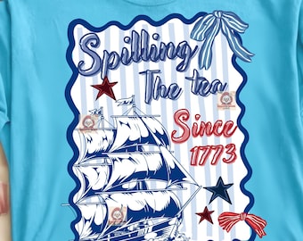 Spilling The Tea Since 1773 PNG, Retro Coquette Striped 4th Of July Png, American 250 Png, Pretty Patriotic Png, Red White Blue