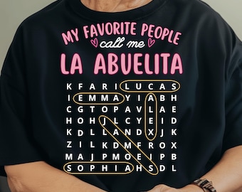 Ricerca di parole personalizzata Abuelita PNG, design personalizzato con i nomi dei bambini della nonna, le mie persone preferite mi chiamano Abuela PNG, regalo spagnolo per la festa della mamma