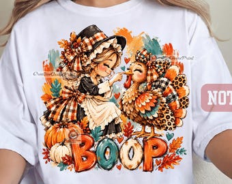 BOOP Turkey PNG, Preppy Thanksgiving PNG, Coquette Turkey, Girly Fall Sublimation, Retro Autumn Pumpkin Leopard Bow, Boop Png,  Digital File