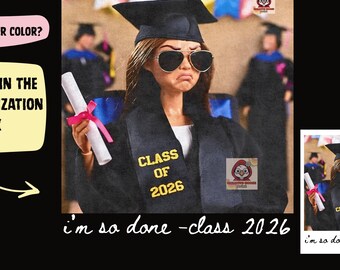 Bambola divertente per la laurea PNG, Sono così stanco PNG, Laureato della classe del 2026 PNG, Ragazza alla moda per la laurea PNG, Design per sublimazione per laureati senior